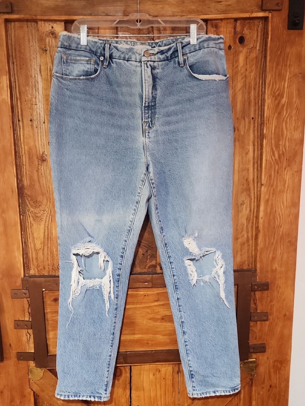 Good American Light Blue Distressed Boyfriend Jeans